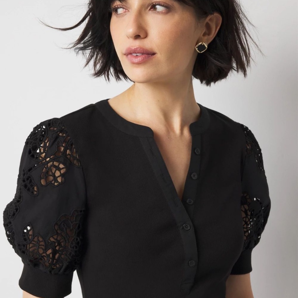 White House Black Market Black Button-Up Blouse